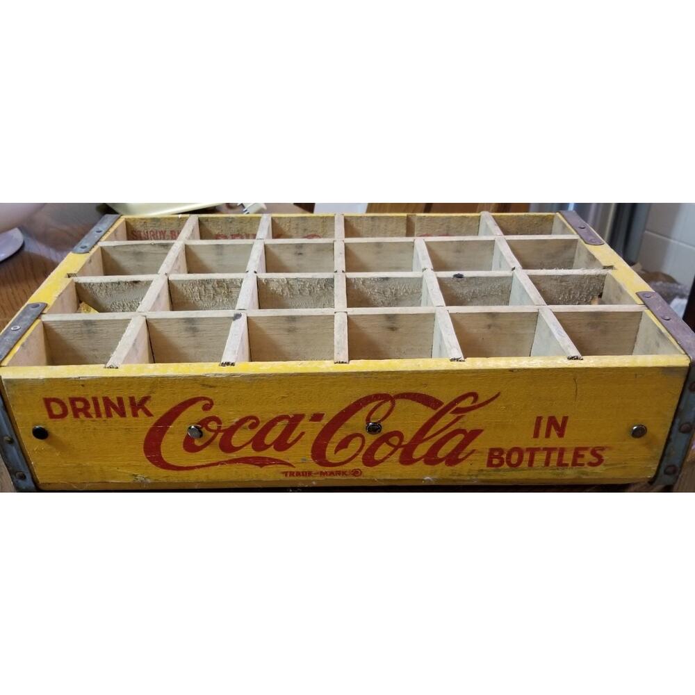Vintage COCA COLA Yellow Wooden Crate Circa 1960's 24 slots